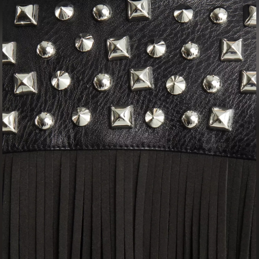 ~SOLD~ Dolls Kill Black Studded AZALEA WANG Ryder Fringe Faux Leather Jacket M - Picture 6 of 16